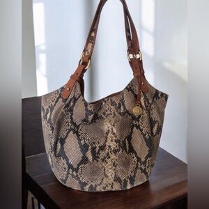 Brahmin Tan and Brown Snake Print Shoulder Bag